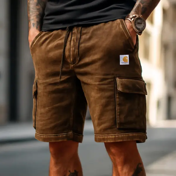 Men's Vintage Washed Casual Elastic Drawstring Walkshort Surf Cargo Shorts - Spiretime.com 