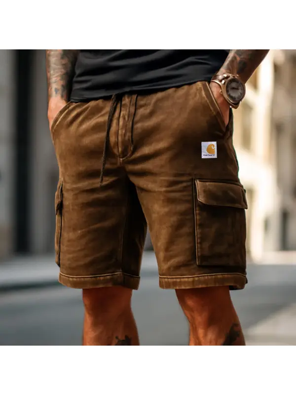 Men's Vintage Washed Casual Elastic Drawstring Walkshort Surf Cargo Shorts - Ootdmw.com 