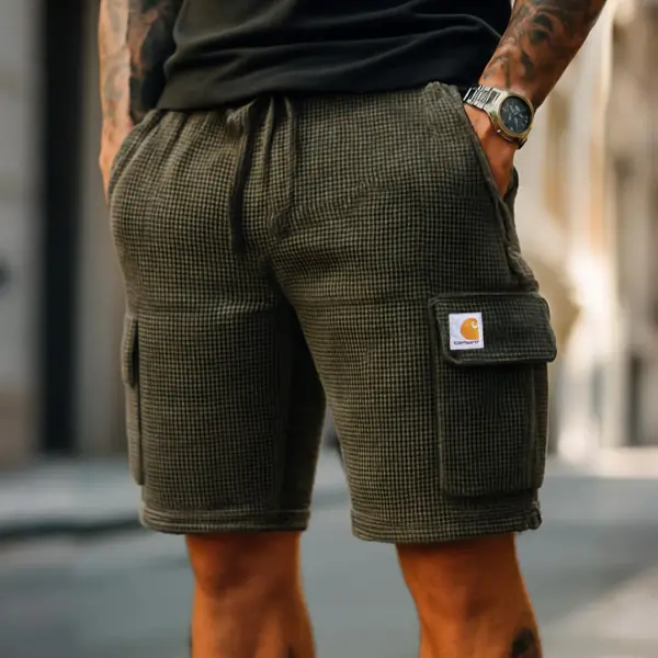 Men's Vintage Waffle Knit Casual Elastic Drawstring Walkshort Surf Cargo Shorts - Ootdcowboys.com 