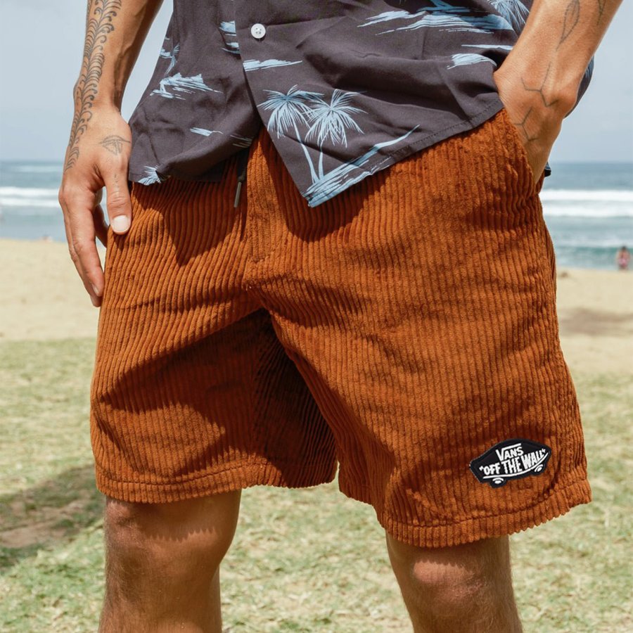 

Men's Vintage Corduroy Rust Elastic Drawstring Surf Shorts