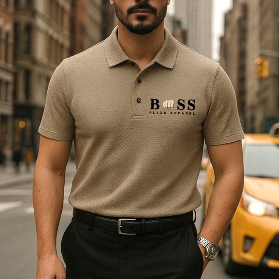 

Stylish Khaki Short Sleeve Polo Shirt For Men - Perfect For Casual And Business Occasions