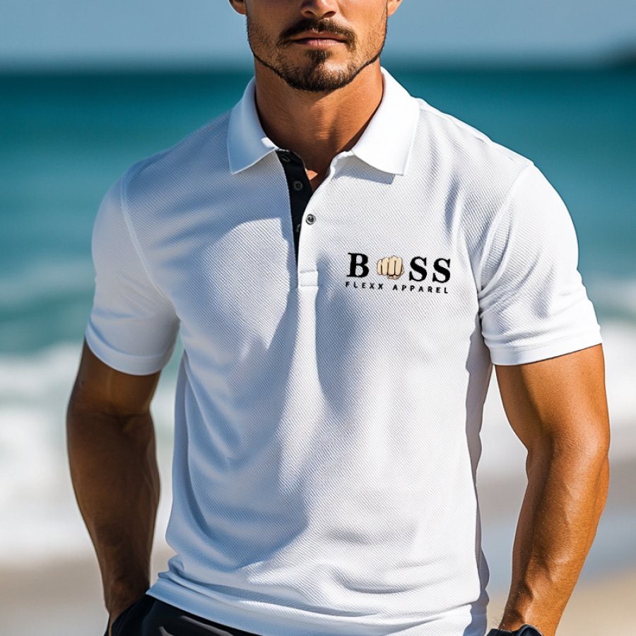 

Stylish White Short-Sleeve Polo Shirt For Men - Perfect For Casual And Sporty Looks