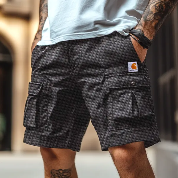 Men's Waffle Texture Vintage Oversize Cargo Shorts With Multi-Pockets - Ootdyouth.com 