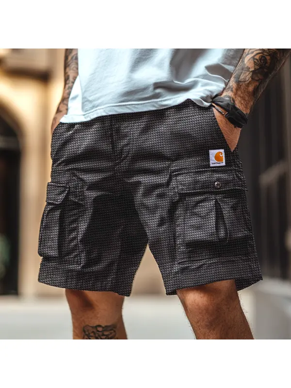 Men's Waffle Texture Vintage Oversize Cargo Shorts With Multi-Pockets - Ootdmw.com 