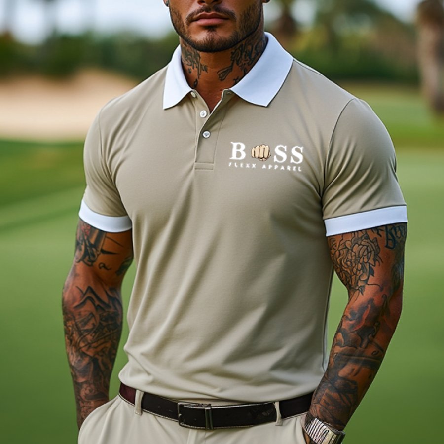 

Stylish Light Khaki Short-Sleeve Polo Shirt For Men Perfect For Summer Outdoors