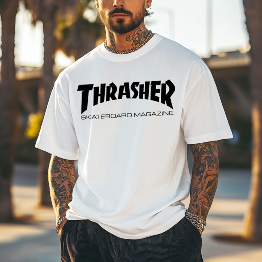 

Men's Vintage Skateboard Magazine Print Streetwear Crew Neck Short Sleeve T-Shirt