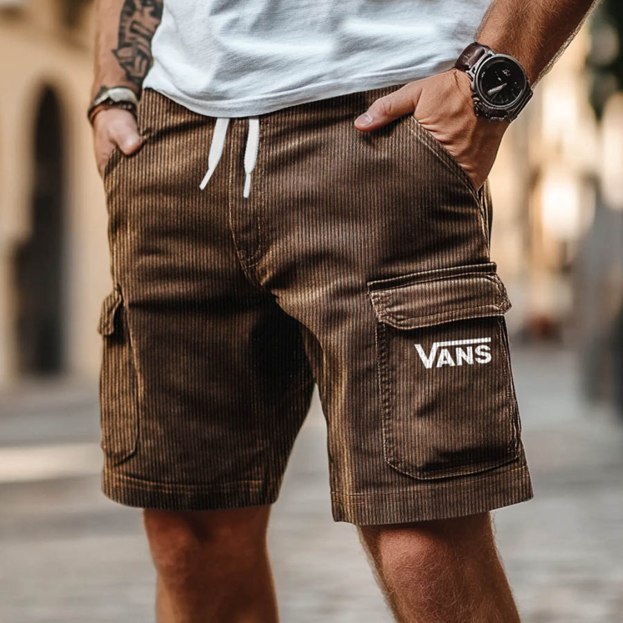

Men's Cargo Shorts Cord Shorts Corduroy Print Elastic Drawstring Surf WalkShort