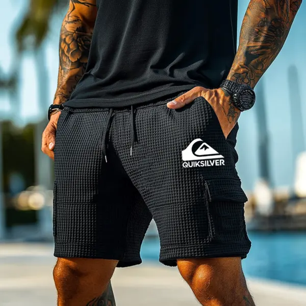 Men's Vintage Waffle Knit Multi-Pocket Casual Walkshort Workwear Elastic Cargo Shorts - Ootdyouth.com 