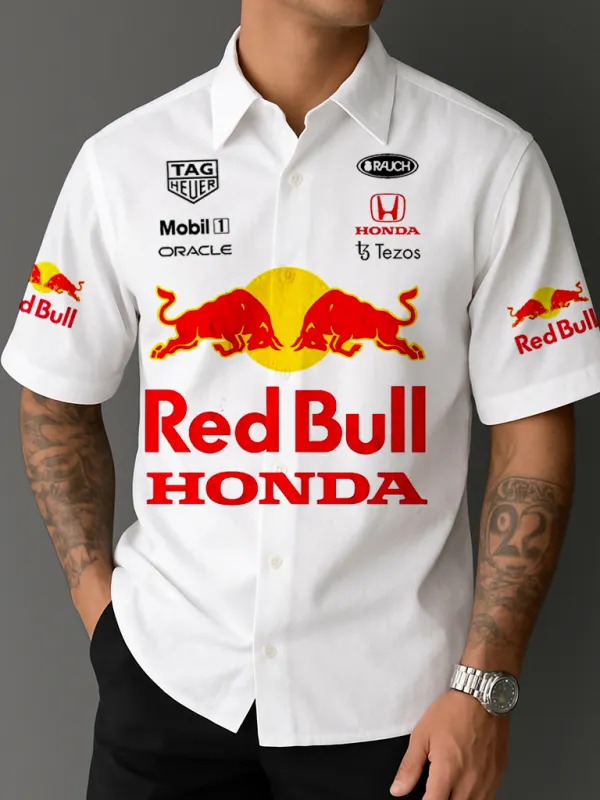 Men's Racing Casual Short Sleeve White Shirt - Simplyion.com 