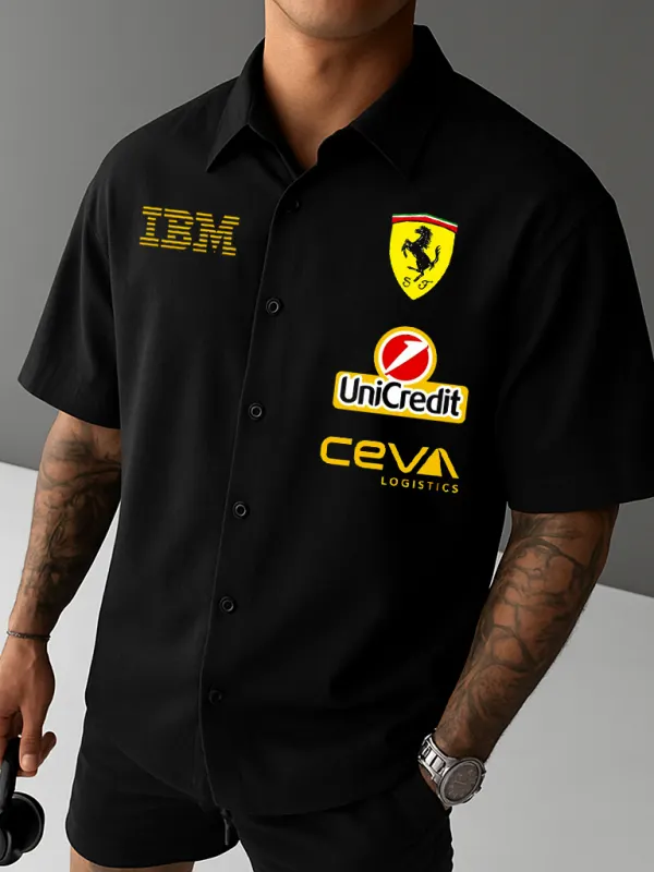 Men's Racing Casual Short Sleeve Black Shirt - Wantbright.com 