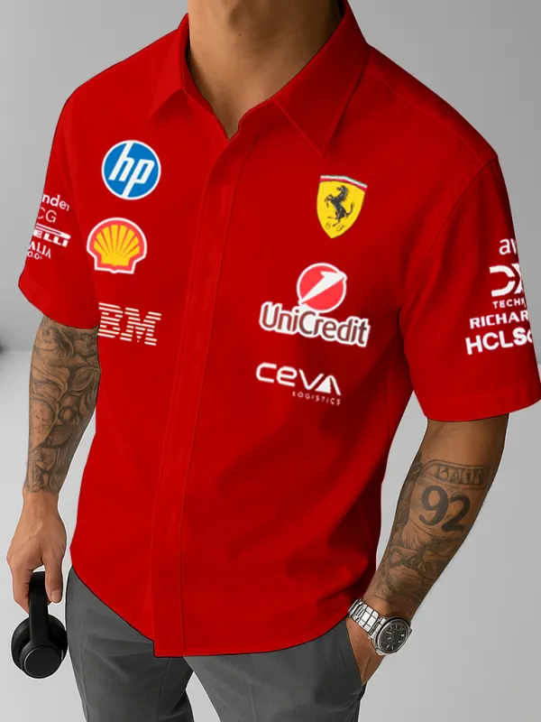 Men's Racing Casual Short Sleeve Red Shirt - Simplyion.com 
