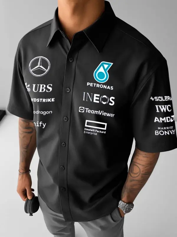 Men's Racing Casual Short Sleeve Black Shirt - Pragmaace.com 