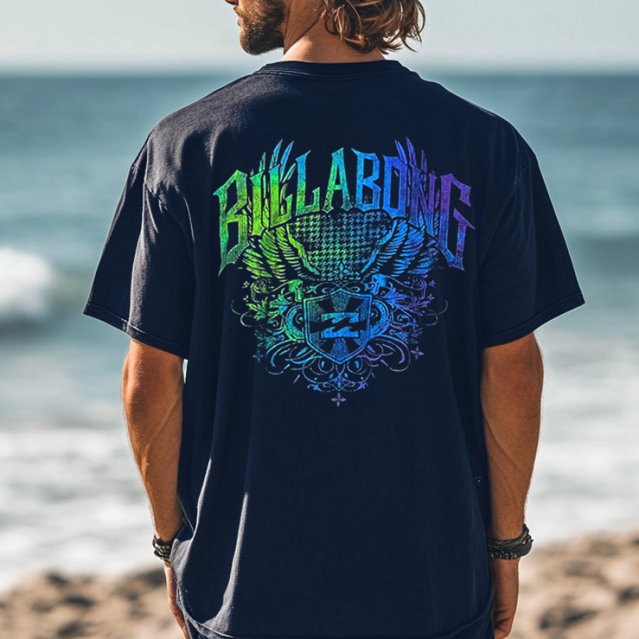 

Unisex Wash Vintage Retro Surf Colorful Fluorescence Print Surf T-Shirt