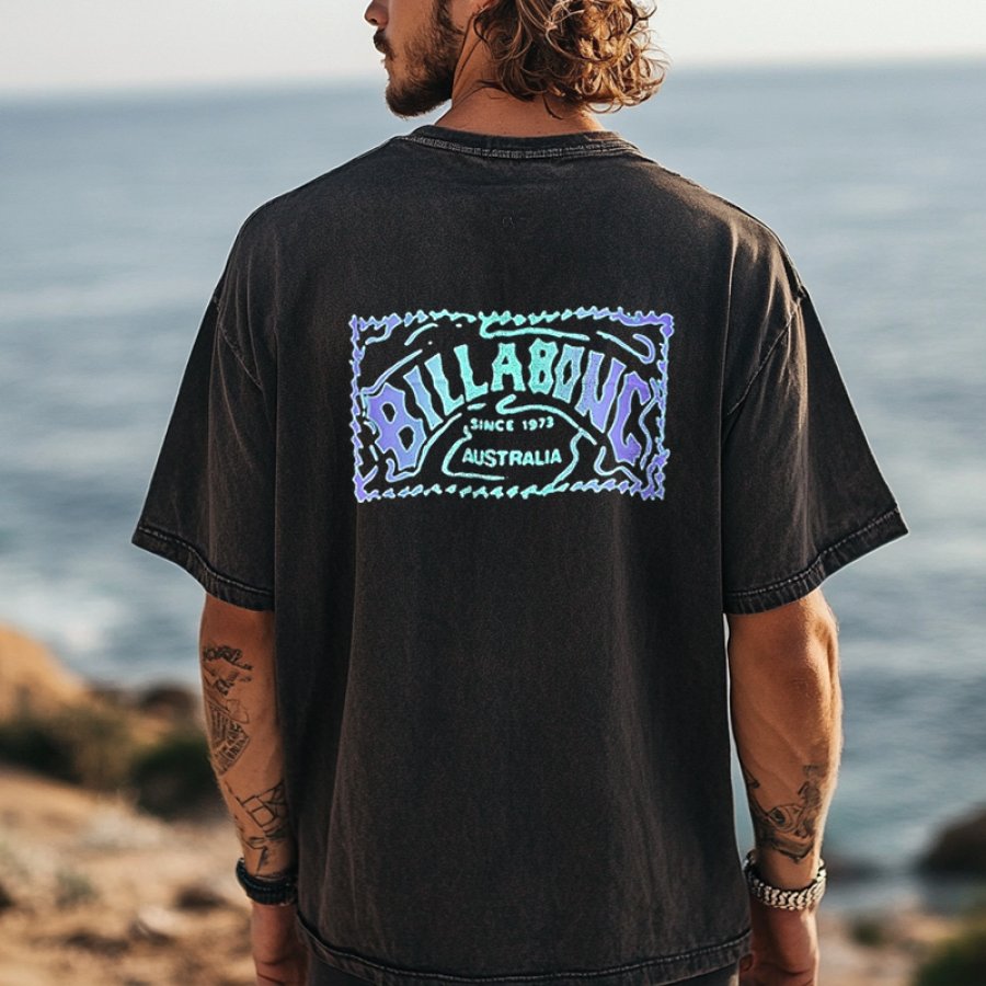 

Unisex Wash Vintage Retro Surf Graphic Fluorescent Printing Print Surf T-Shirt