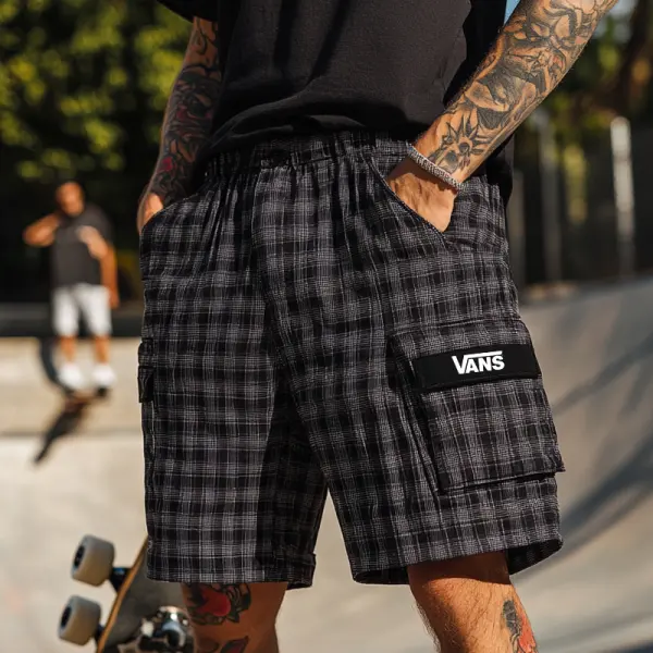 Black Grid Cargo Shorts For Men - Perfect For Skateboarding And Casual Wear - Wayrates.com 