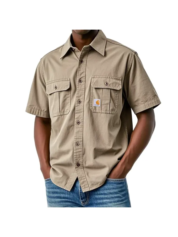 Men's Casual Short Sleeve Work Shirt With Functional Pockets And Classic Fit - Ootdmw.com 
