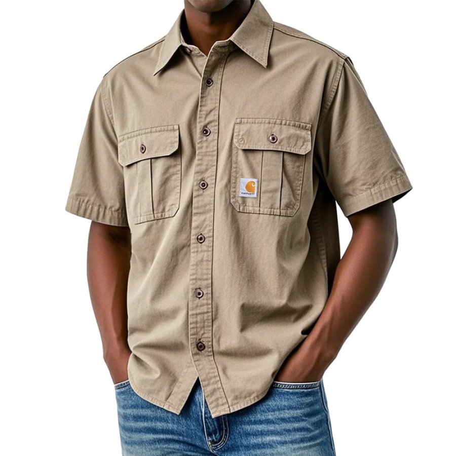 

Men's Casual Short Sleeve Work Shirt With Functional Pockets And Classic Fit