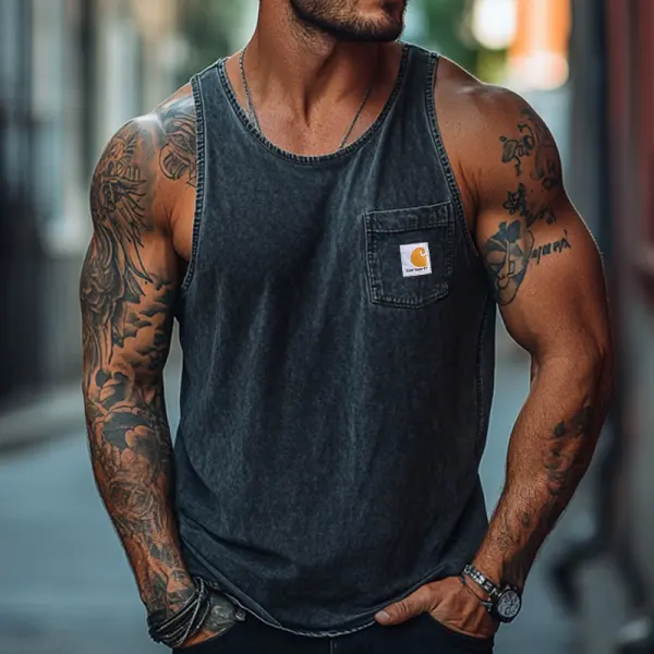 Vintage Wash Sleeveless Vest For Men - Perfect For Casual And Active Wear - Ootdyouth.com 