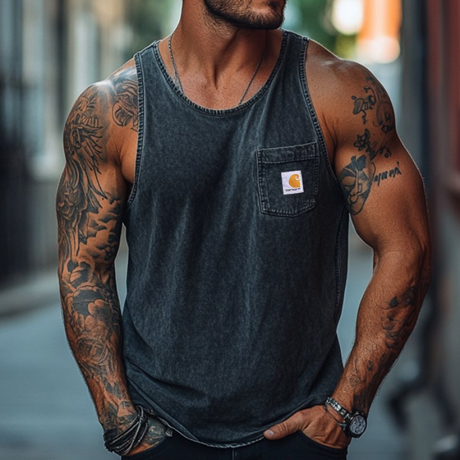 

Vintage Wash Sleeveless Vest For Men - Perfect For Casual And Active Wear