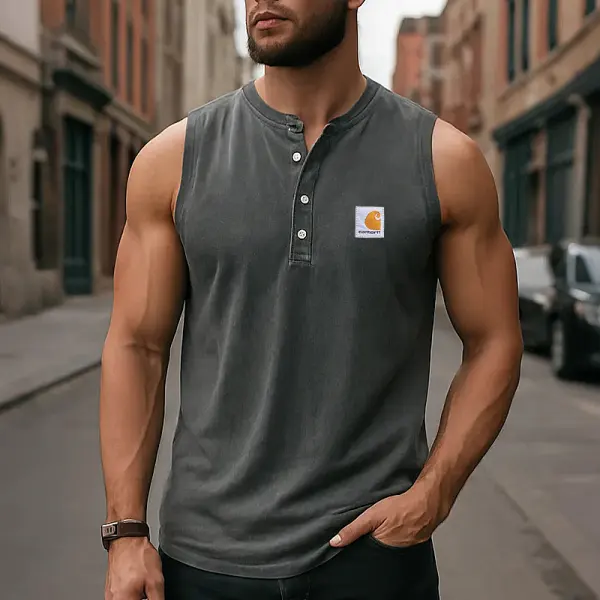 Men's Sleeveless Henley Tank Top - Perfect For Summer Outdoors And Casual Wear - Ootdyouth.com 