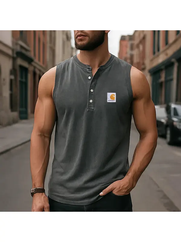 Men's Sleeveless Henley Tank Top - Perfect For Summer Outdoors And Casual Wear - Ootdmw.com 