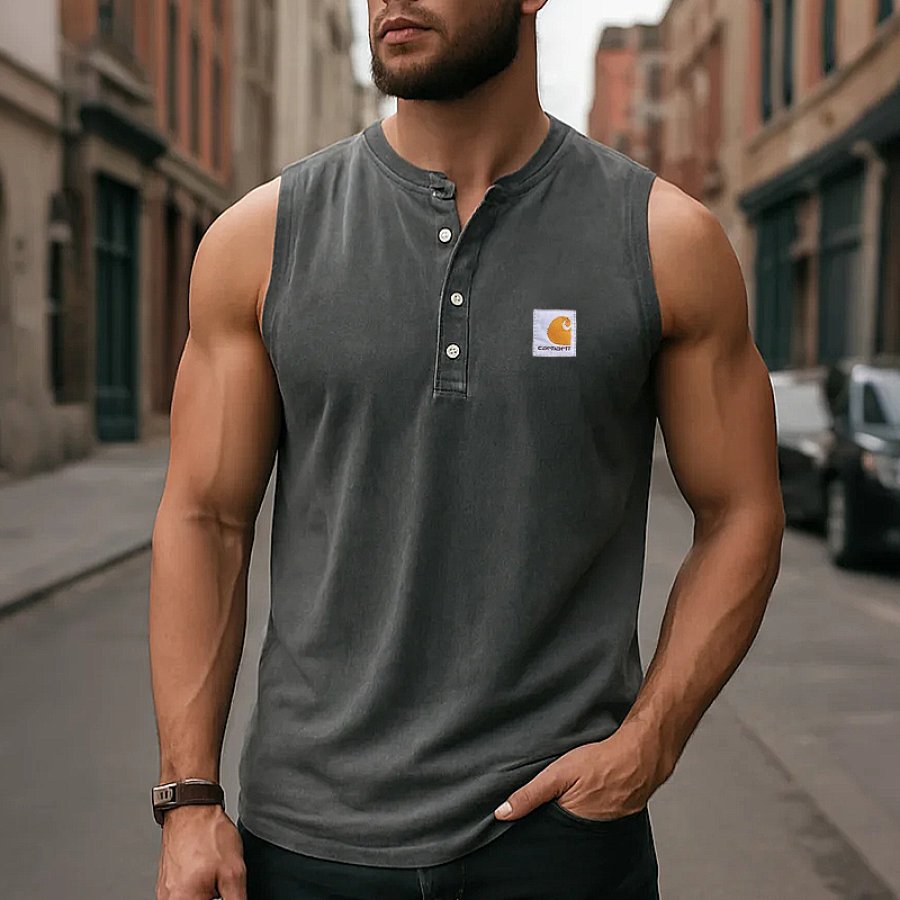 

Men's Sleeveless Henley Tank Top - Perfect For Summer Outdoors And Casual Wear