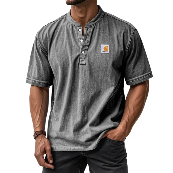 Vintage Washed Short-Sleeve Henley Shirt For Men - Perfect For Casual And Urban Looks - Spiretime.com 