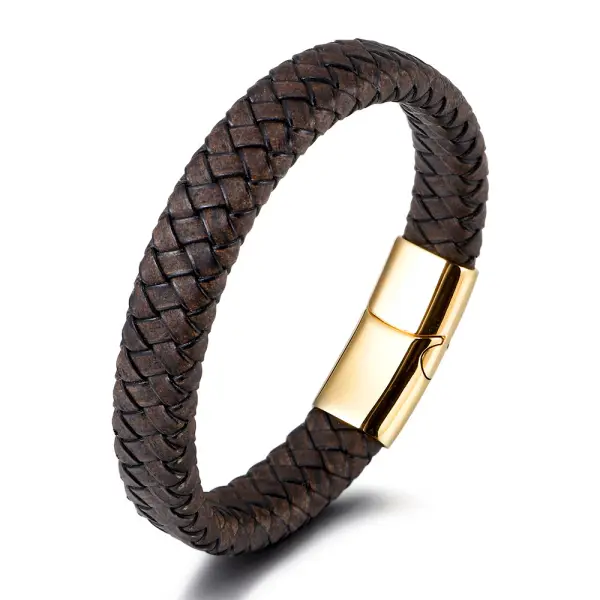 Men's Vintage Braided Leather Bracelet Stainless Steel Bracelets - Elementnice.com 