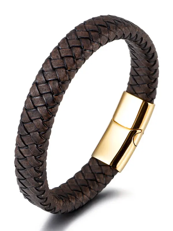 Men's Vintage Braided Leather Bracelet Stainless Steel Bracelets - Rapidgar.com 