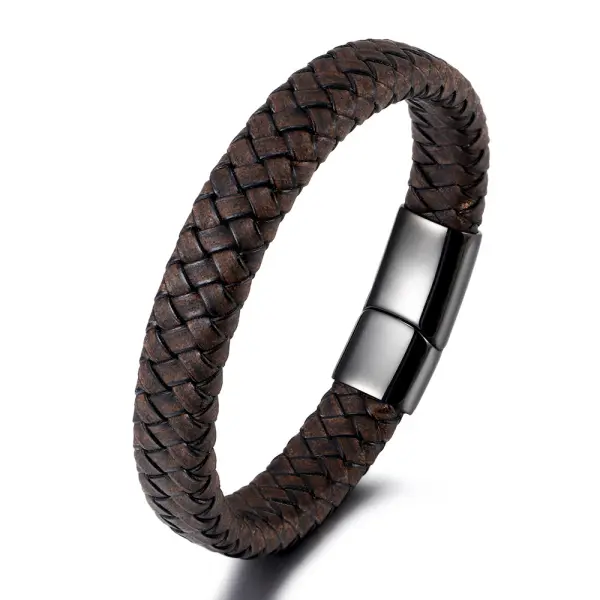 Men's Vintage Braided Leather Bracelet Stainless Steel Bracelets - Upgradecool.com 