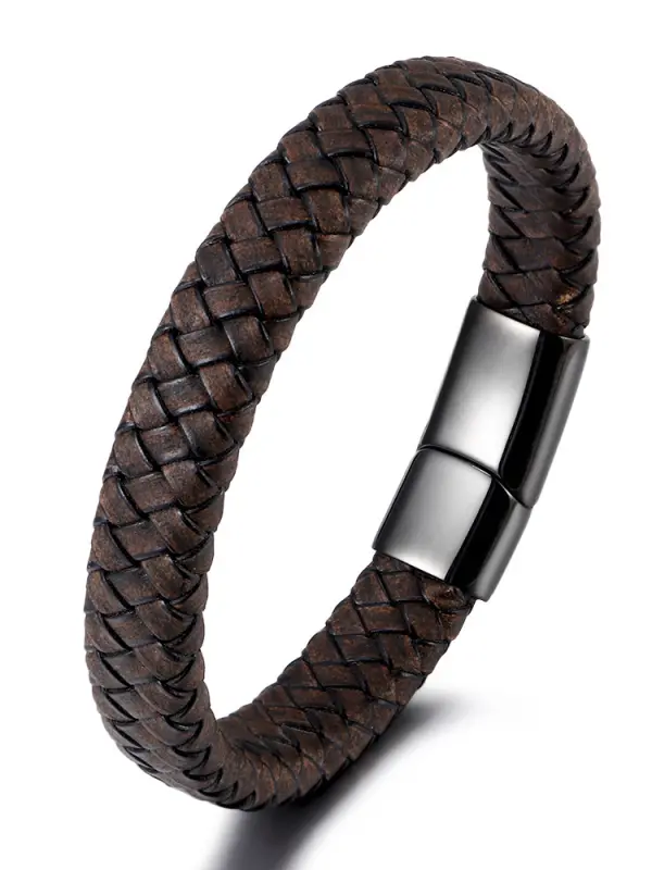 Men's Vintage Braided Leather Bracelet Stainless Steel Bracelets - Wantbright.com 