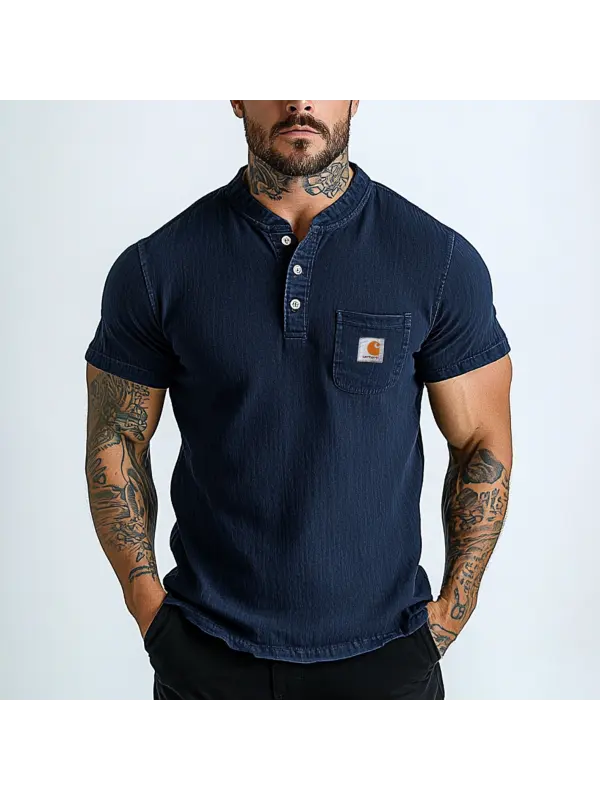 Men's Fashion Vintage Raglan Pocket Comfort Short Sleeve Henley Shirt - Ootdmw.com 