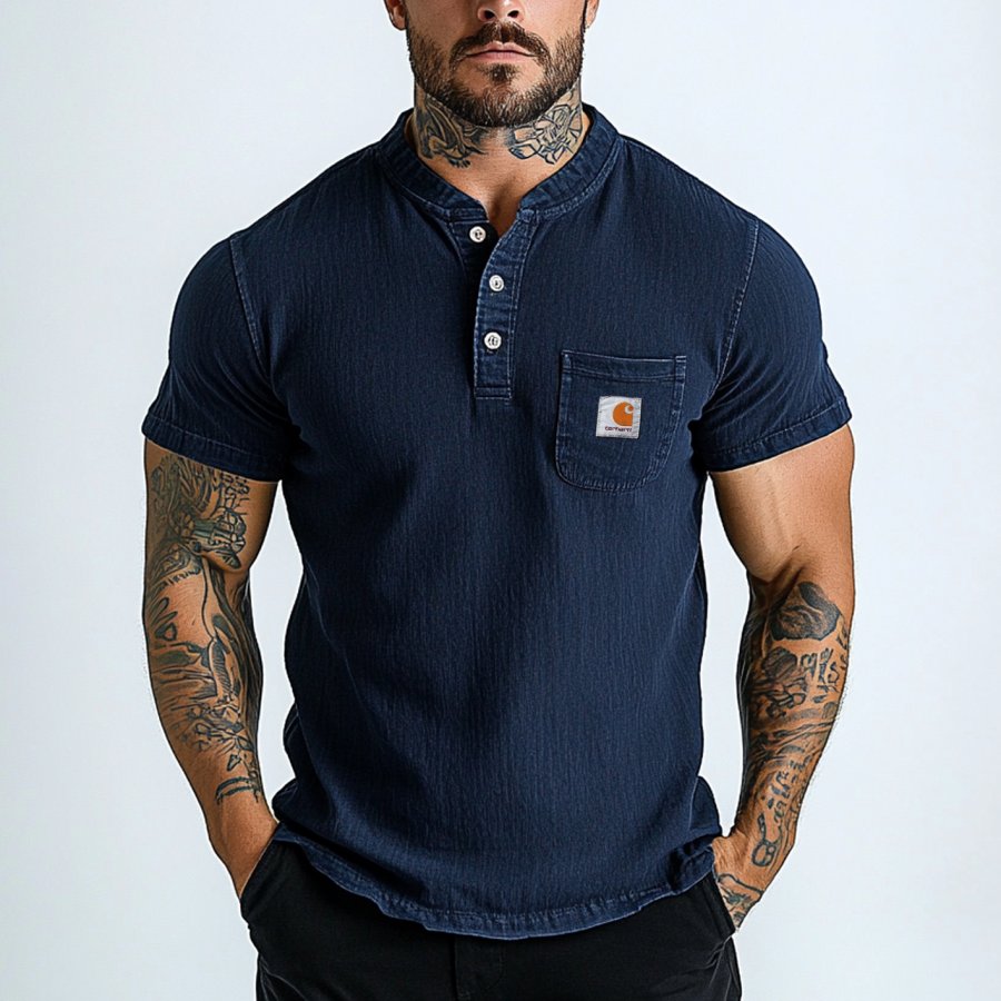 

Men's Fashion Vintage Raglan Pocket Comfort Short Sleeve Henley Shirt