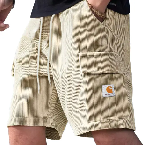 Men's Corduroy Multi-Pocket Summer Elastic Waist Casual Shorts - Spiretime.com 