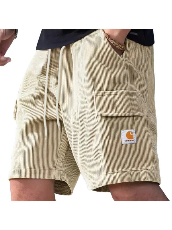 Men's Corduroy Multi-Pocket Summer Elastic Waist Casual Shorts - Ootdmw.com 