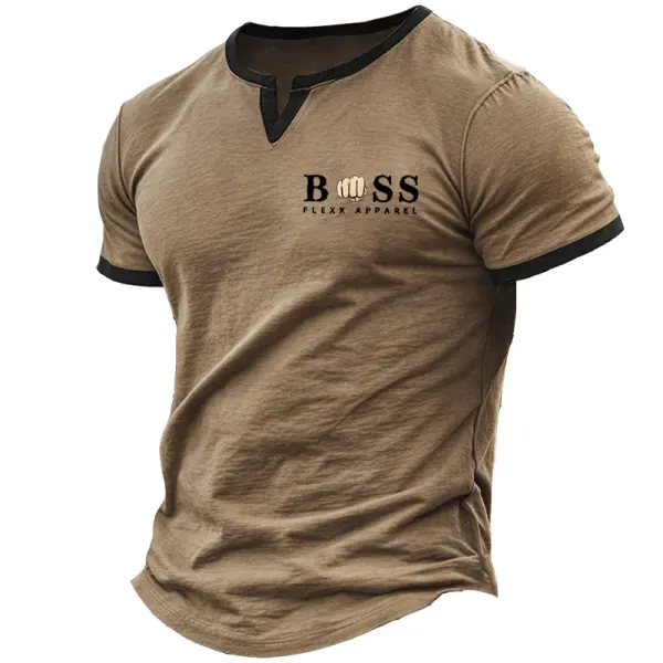 Men's Vintahe Color Block T-Shirt With Contrast Trim Khaki - Wayrates.com 