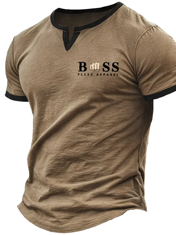 Men's Vintahe Color Block T-Shirt With Contrast Trim Khaki - Pragmaace.com 