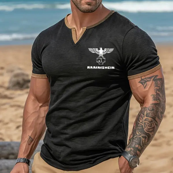 Men's Retro Rammstein Color Block V-Neck T-Shirt - Wayrates.chimpone.com 