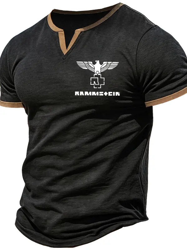 Men's Retro Rock Color Block V-Neck T-Shirt - Simplyion.com 