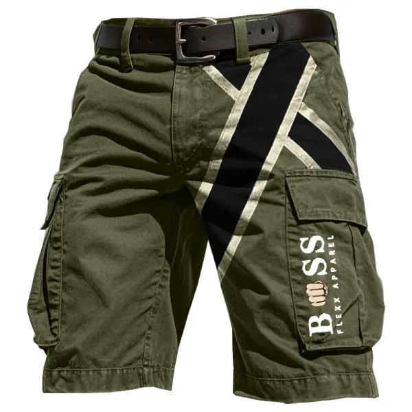 Men's Vintahe Pocket Color Block Cargo Shorts With Reflective Stripes Military Green - Wayrates.com 