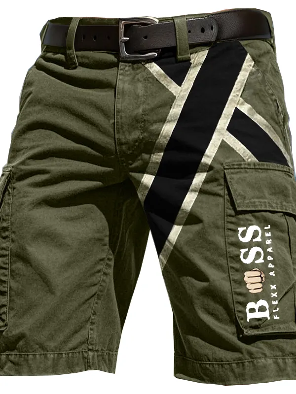 Men's Vintahe Pocket Color Block Cargo Shorts With Reflective Stripes Military Green - Pragmaace.com 