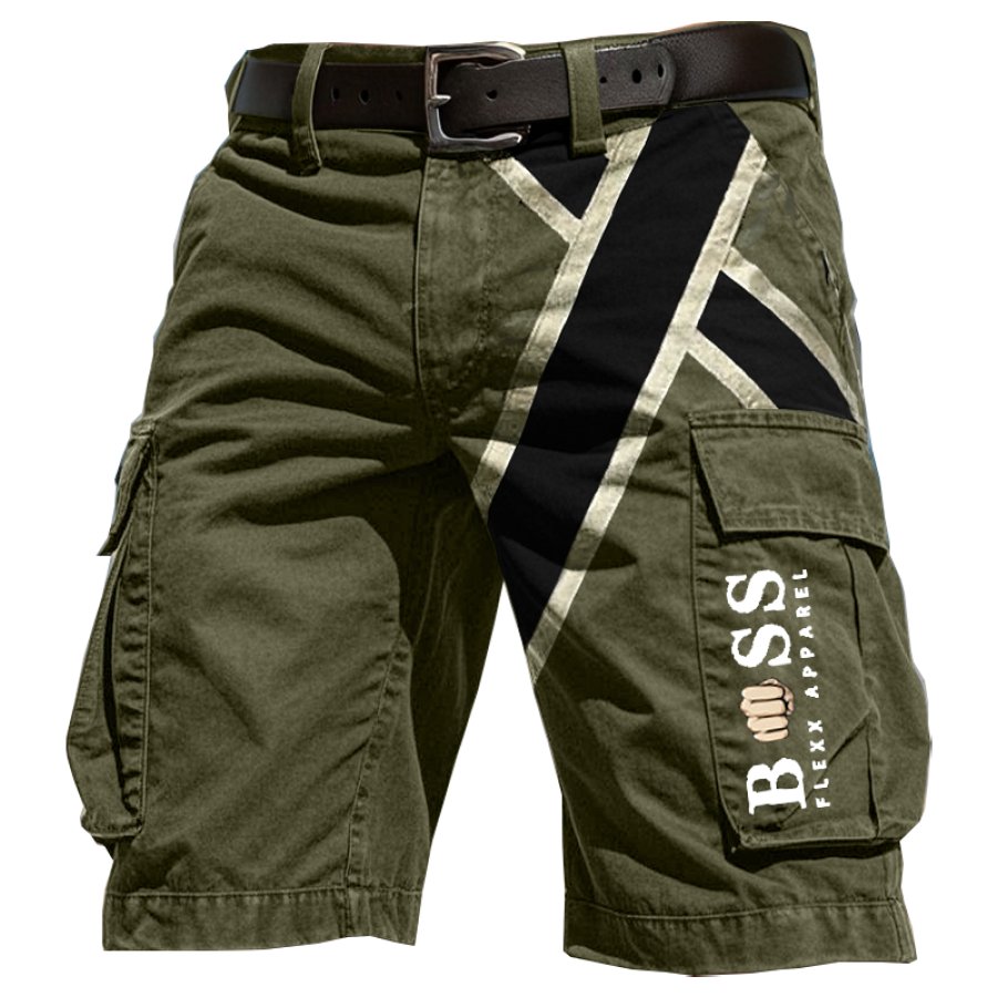 

BOSS Men's Vintahe Pocket Color Block Cargo Shorts With Reflective Stripes Military Green
