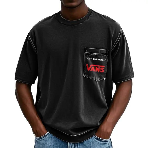 Vans Men's Vintage Washed Pocket Off The Wall Print T-Shirt Black - Wayrates.chimpone.com 