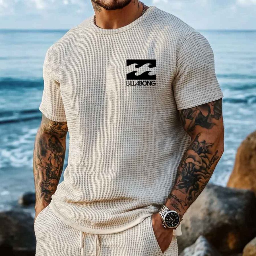 

Men's Vintage Waffle Knit Surf Short Sleeve Crew Neck T-Shirt