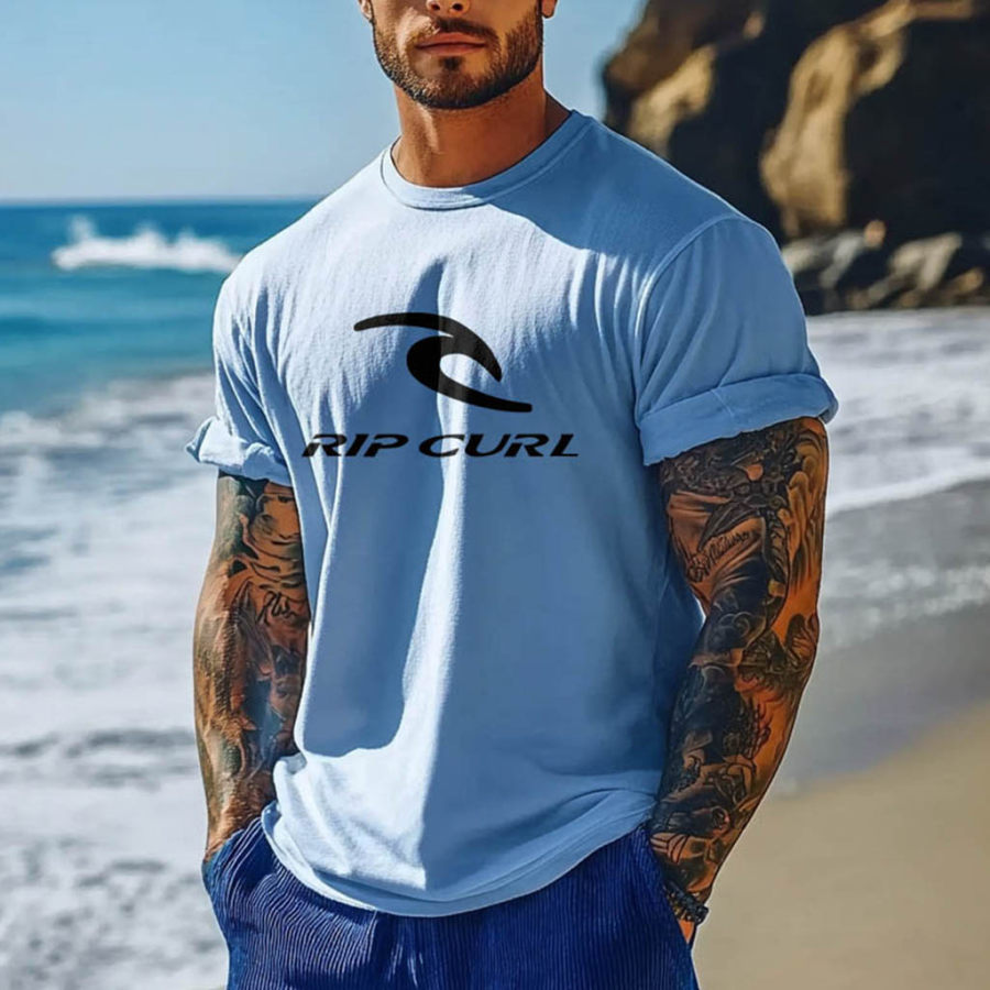 

Men's Vintage Surf Print Outdoor Beach Crew Neck Short Sleeve T-Shirt