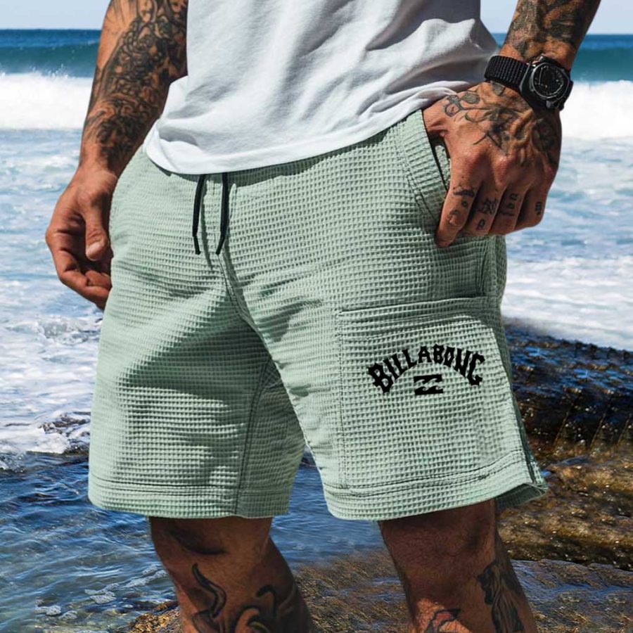 

Men's Vintage Waffle Knit Surf Boardshorts Elastic Drawstring Shorts