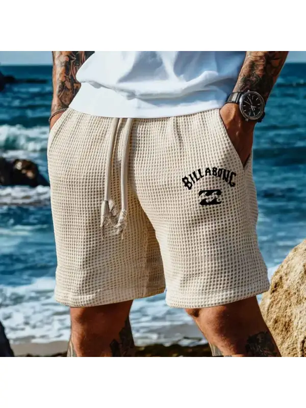 Men's Vintage Waffle Knit Surf Boardshorts Elastic Drawstring Shorts - Ootdmw.com 