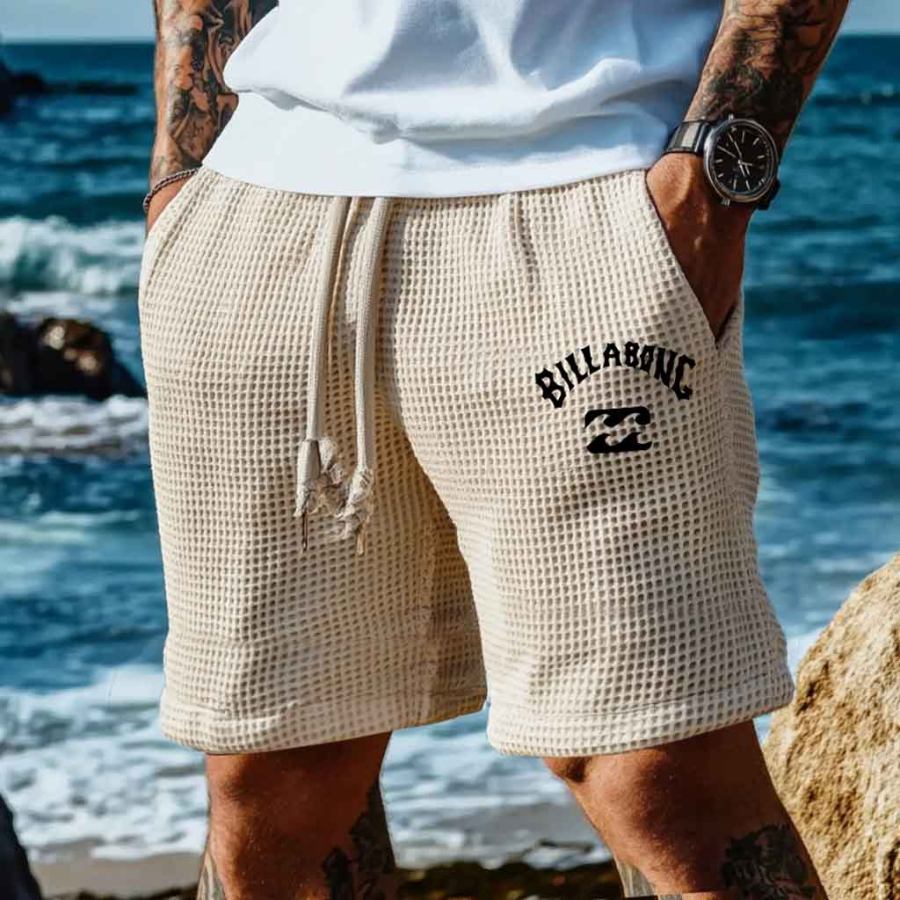 

Men's Vintage Waffle Knit Surf Boardshorts Elastic Drawstring Shorts