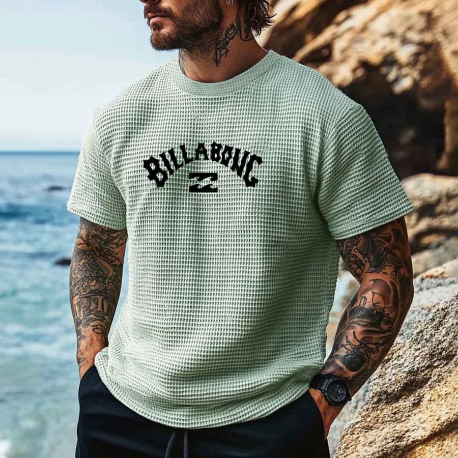 

Men's Vintage Waffle Knit Surf Short Sleeve Crew Neck T-Shirt