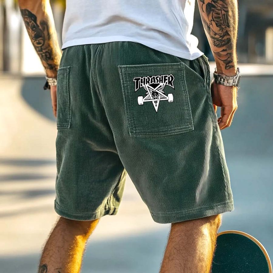 

Men's Vintage Corduroy Skategoat Skateboard Elastic Drawstring Shorts